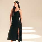 Sheath Side Slit Dress Midnight textured-crepe
