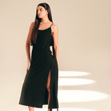 Sheath Side Slit Dress Midnight textured-crepe