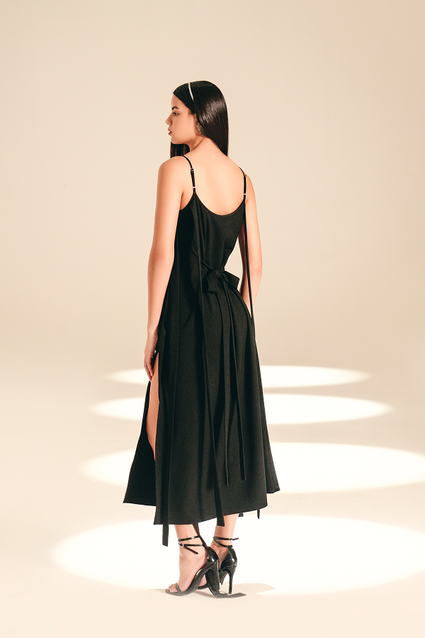 Sheath Side Slit Dress Midnight textured-crepe