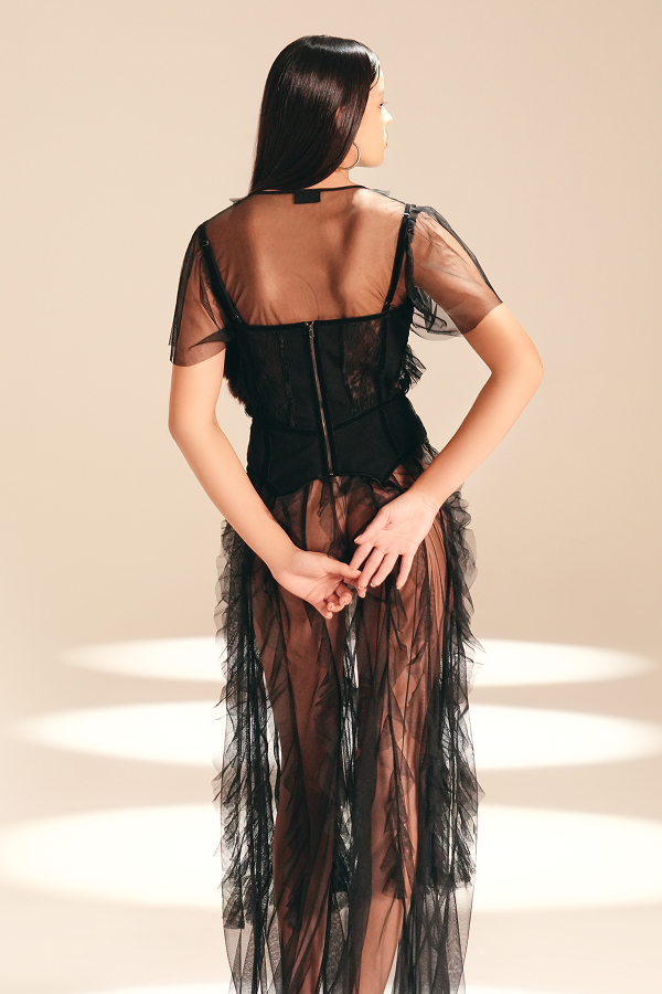 Threadscape Corset Midnight nylon-mesh-textured-crepe-blend