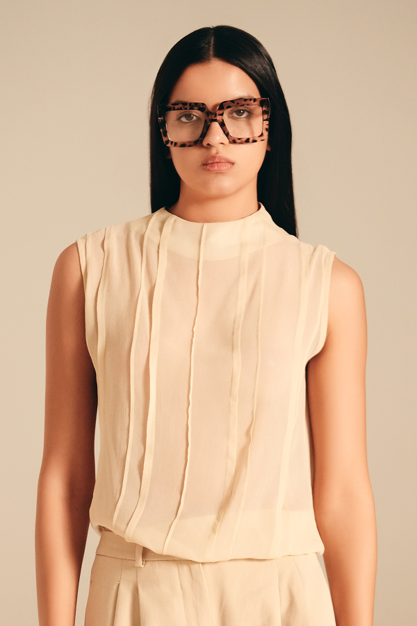 Unveiled Embroidered Top Champagne viscose-nylon