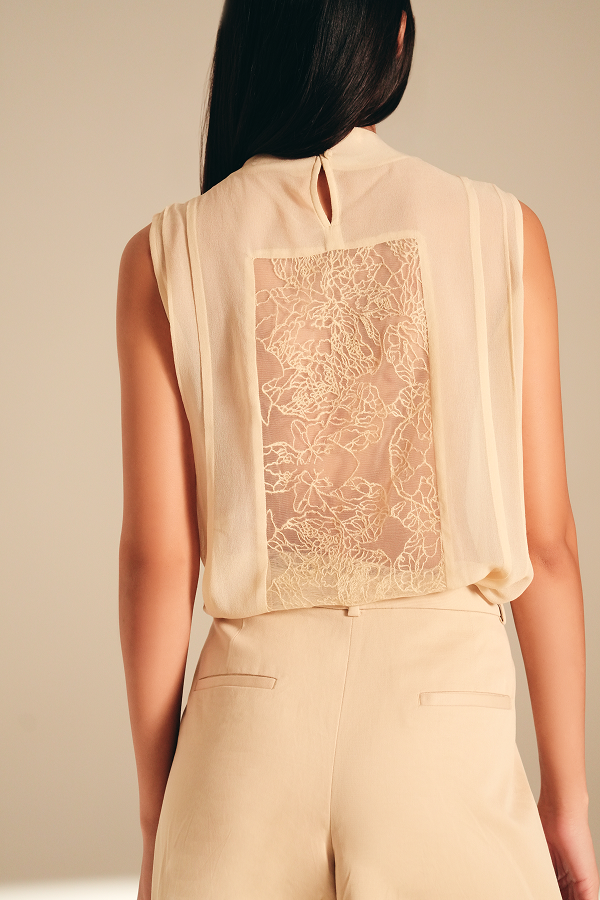 Unveiled Embroidered Top Champagne viscose-nylon