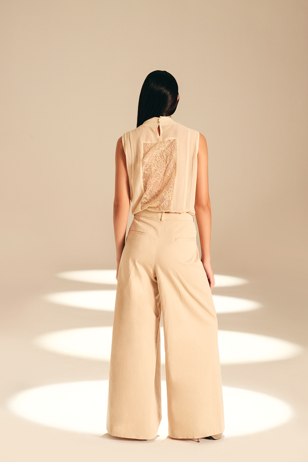 Unveiled Embroidered Top Champagne viscose-nylon